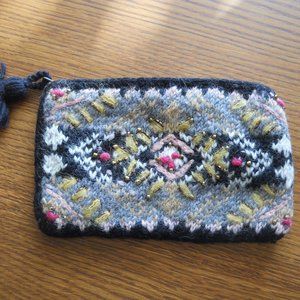 NWT Sundance Catalog "Mystic Snowfall" by French Knot, Knit Embroidered Pouch
